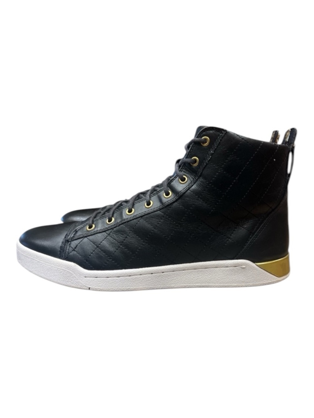 Diesel Diamond  High Top Black Leather Quilted Sneakers SZ 11